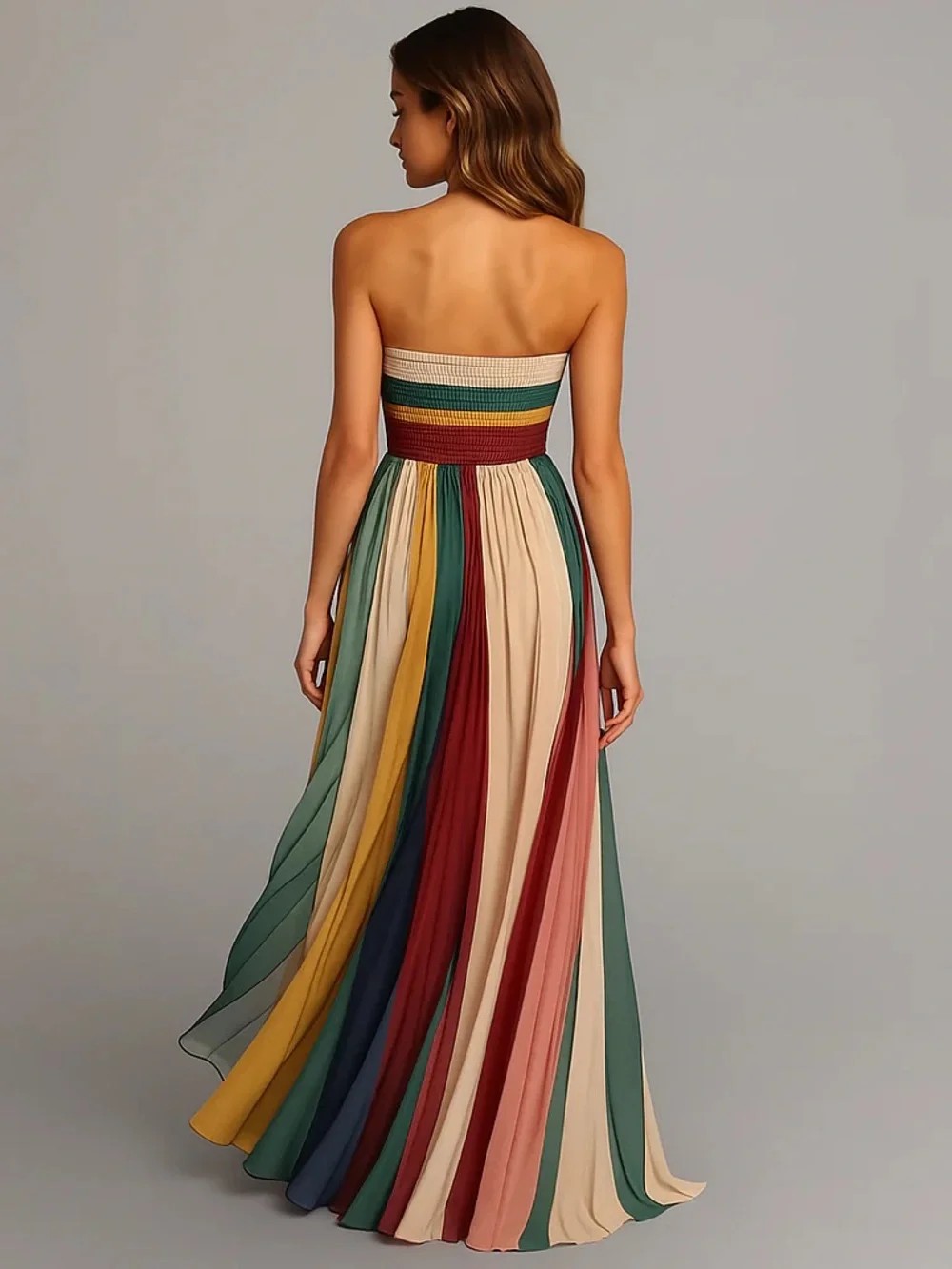 New Strapless Multicolor Stripe Maxi Dress small - Picture 3 of 5